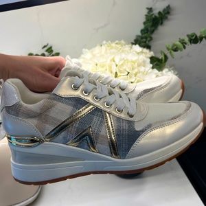 Aldo wedged sneakers white and gold 8.5 New